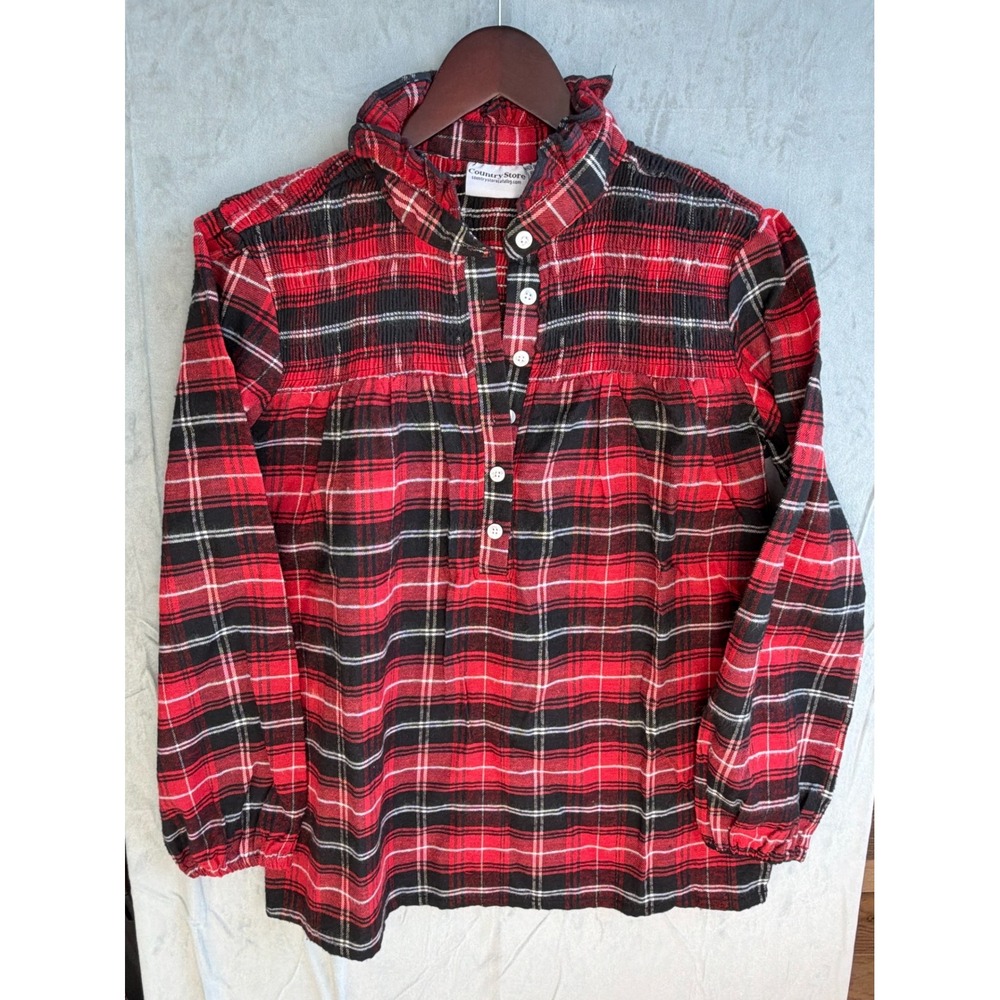 Country Store Plaid Smocked Popover Women S Red Black Cottagecore Preppy Vintage